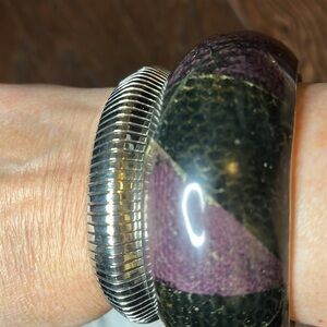 Silvertoned and purple with black bangle bracelets Lot of two